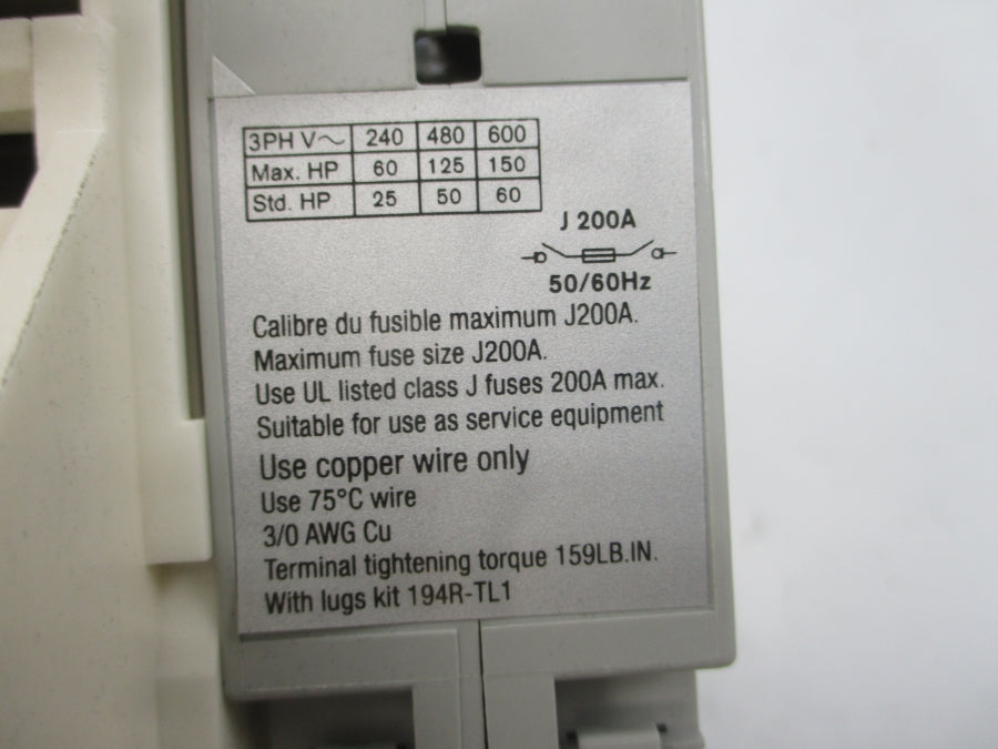 INDUSTRIAL SPARE PART 194R-J200-1753 SER. A 600V 200A NUPI