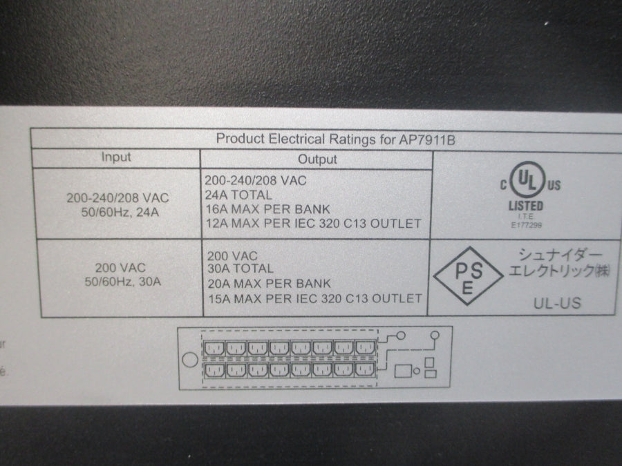 APC AP7911B 200-240/208VAC 24A NUPI