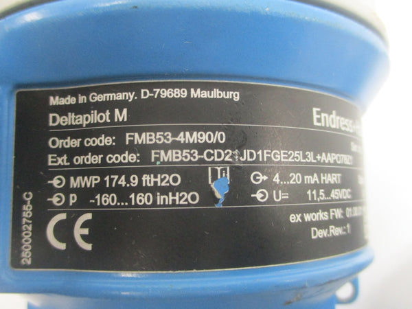 ENDRESS+HAUSER FMB53-4M90/0 F/W 01.00.01 11.5-45VDC REV. 1 UNMP