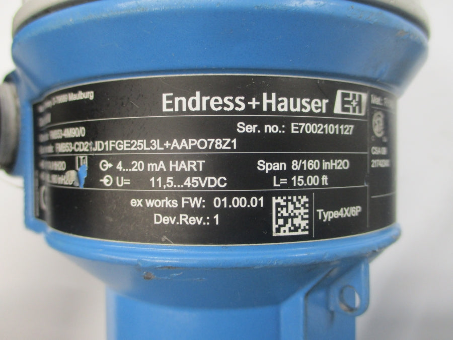 ENDRESS+HAUSER FMB53-4M90/0 F/W 01.00.01 11.5-45VDC REV. 1 UNMP