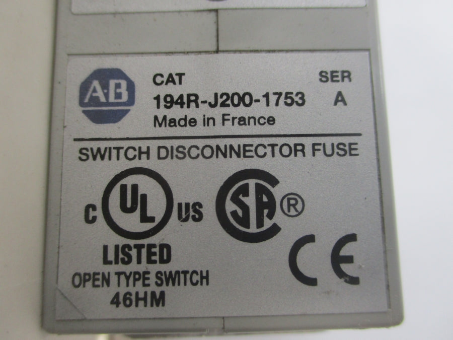 INDUSTRIAL SPARE PART 194R-J200-1753 SER. A 600V 200A UNMP