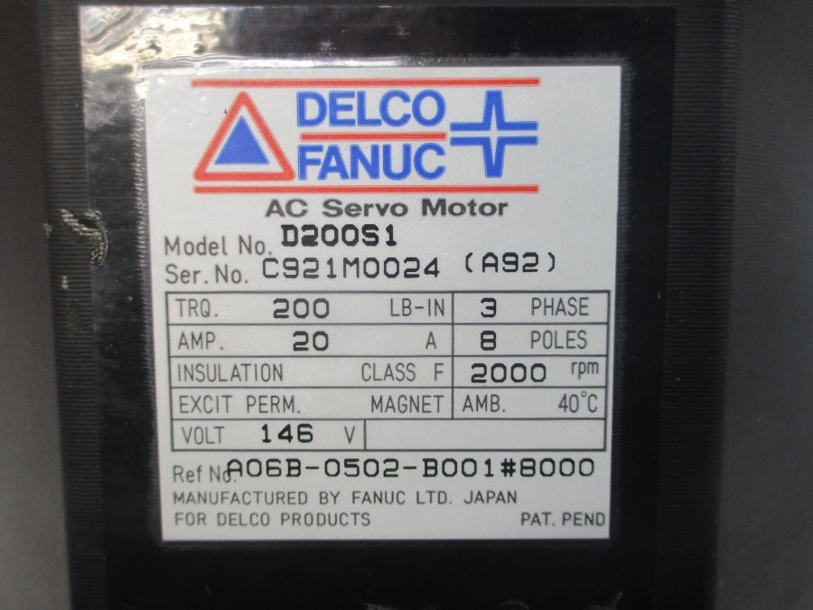DELCO FANUC D200S1 A06B-0502-B001#8000 146VAC 20A NSNP