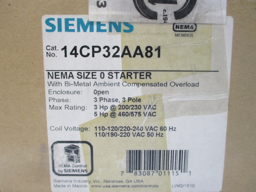 SIEMENS 14CP32AA81 SER. C 110-120/220-240VAC 18A NSMP