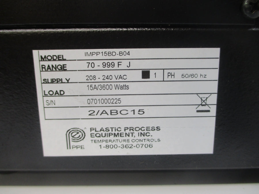 PLASTIC PROCESS EQUIPMENT IMPP15BD-B04 208-240VAC 15A NSNP