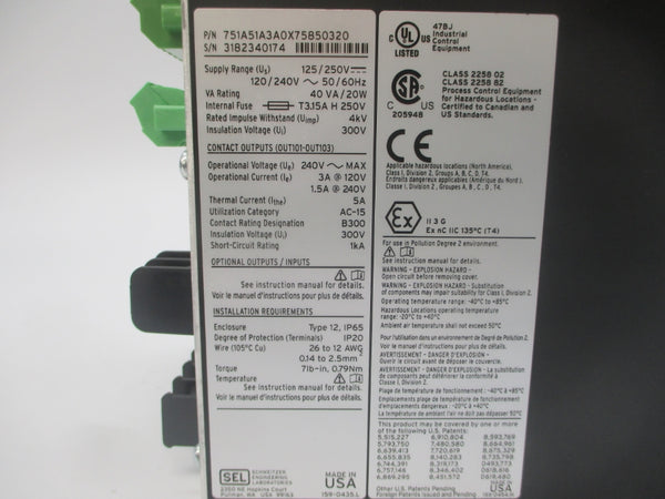 SEL SEL-751A 751A51A3A0X75850320 125/250V 1.5/3A NSNP