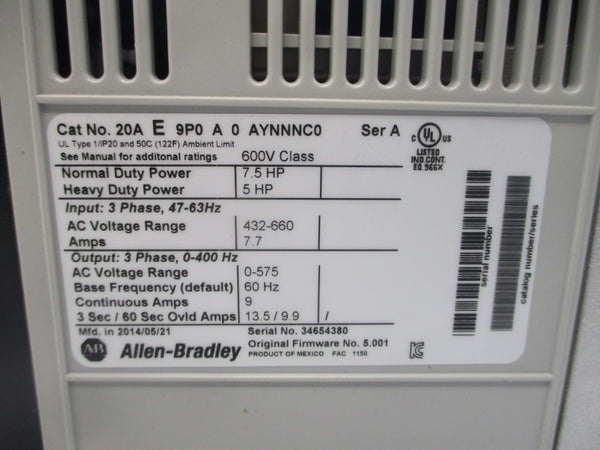 INDUSTRIAL SPARE PART 20AE9P0A0AYNNNC0 SER. A F/W 5.001 432-660VAC 7.7A NSNP