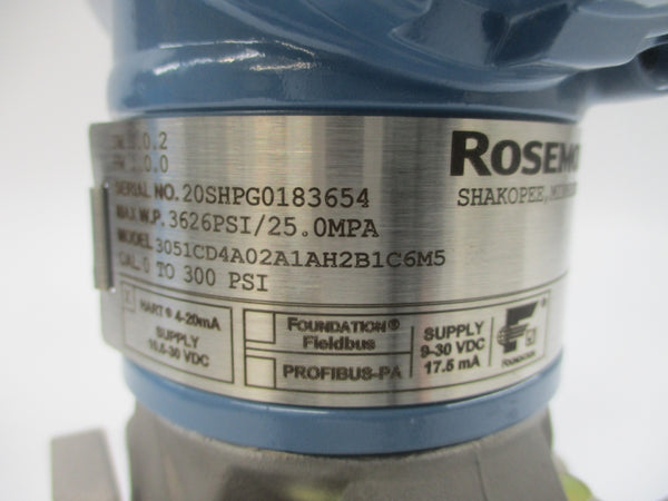 ROSEMOUNT 3051CD4A02A1AH2B1C6M5 10.5-30VDC 3626PSI NSNP