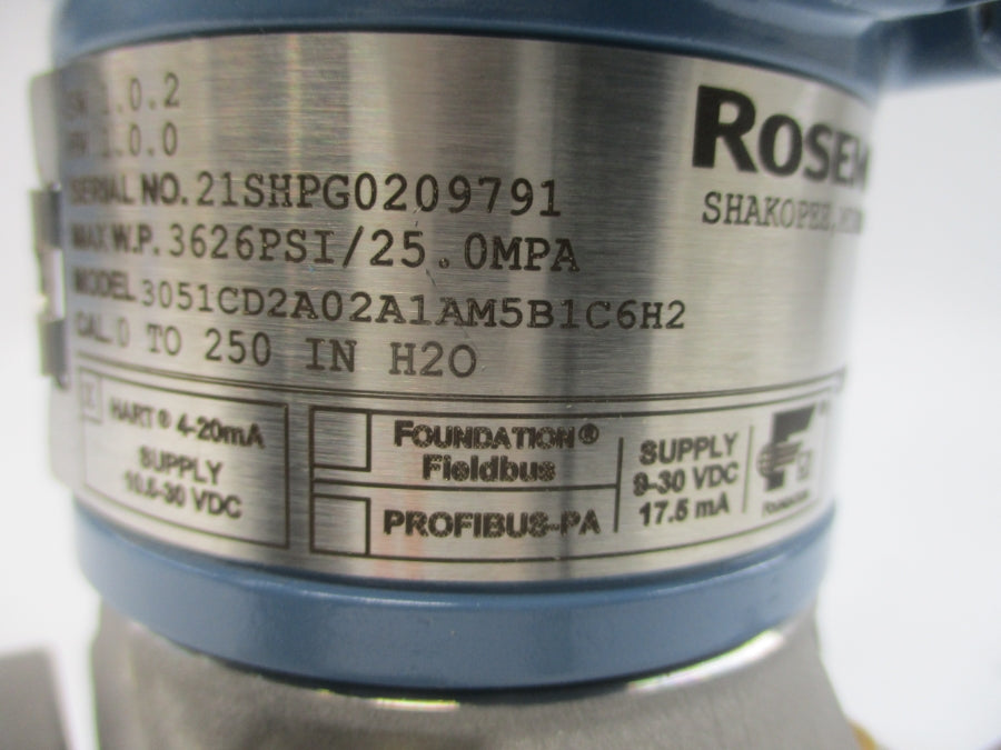 ROSEMOUNT 3051CD2A02A1AM5B1C6H2 10.5-30VDC 3626PSI NSNP