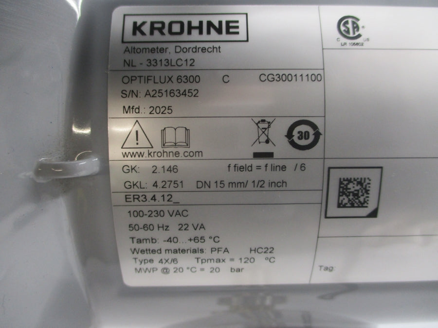 KROHNE OPTIFLUX 6300 100-230VAC 1/2" NSNP
