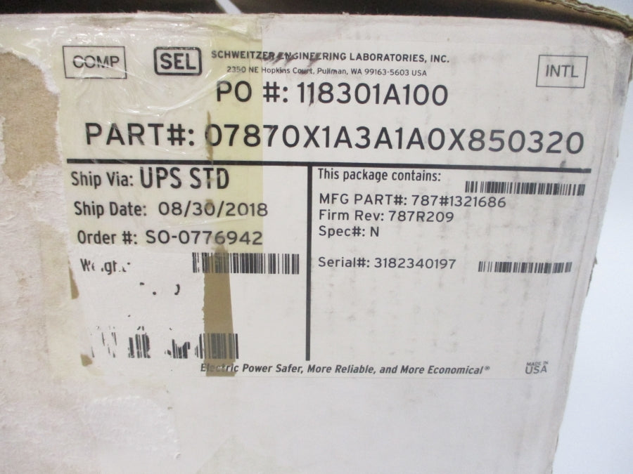 SEL SEL-787 07870X1A3A1A0X850320 125/250V 5A NSMP