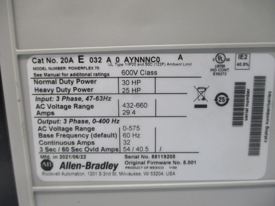 INDUSTRIAL SPARE PART 20AE032A0AYNNNC0 SER. A F/W 5.001 432-660VAC 29.4A UNMP