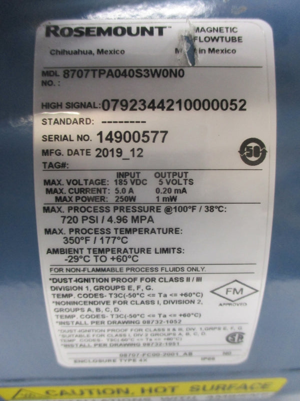ROSEMOUNT 8707TPA040S3W0N0 185VDC 5.0A 720PSI NSNP