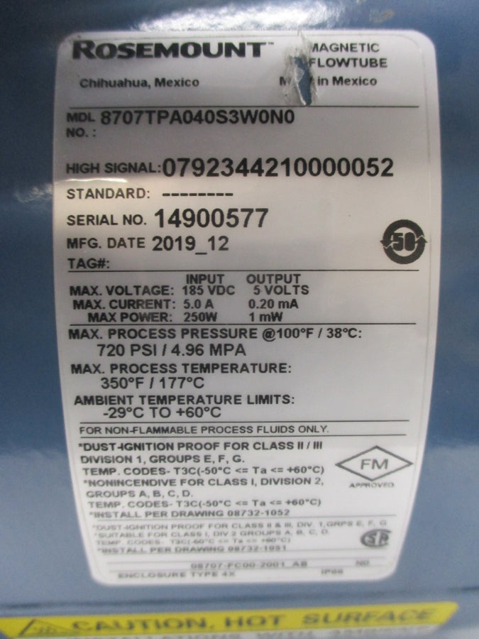 ROSEMOUNT 8707TPA040S3W0N0 185VDC 5.0A 720PSI NSNP