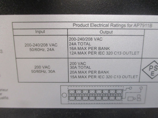 APC AP7911B 200-240/208VAC 24A (AS PICTURED) UNMP
