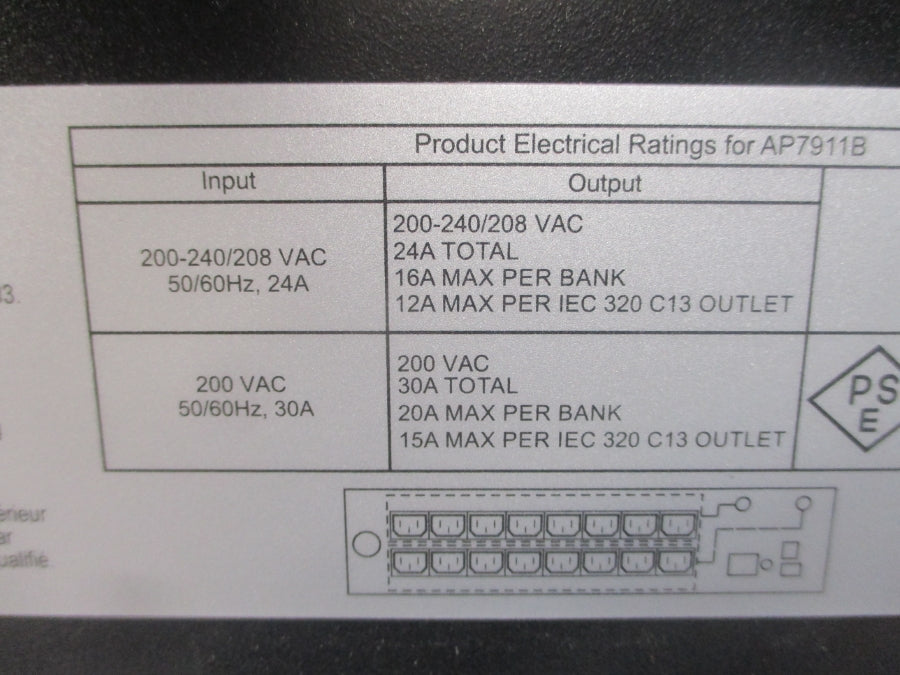 APC AP7911B 200-240/208VAC 24A (AS PICTURED) UNMP