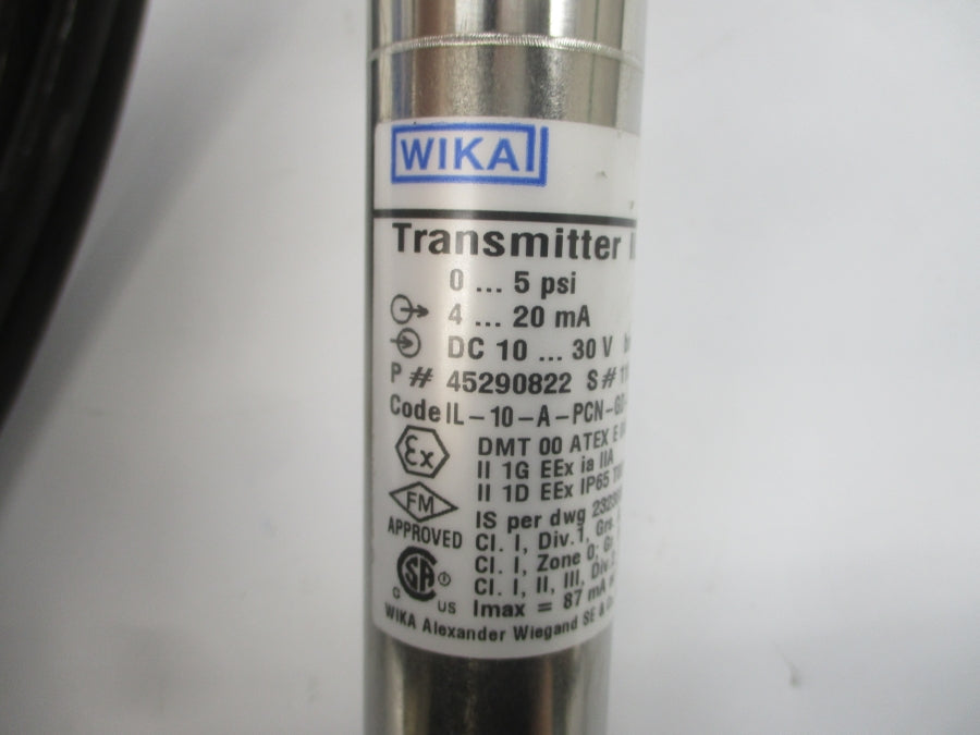 WIKA IL-10 45290822 IL-10-A-PCN-GD-KGI2-ZZZ 10-30VDC 0-5PSI UNMP