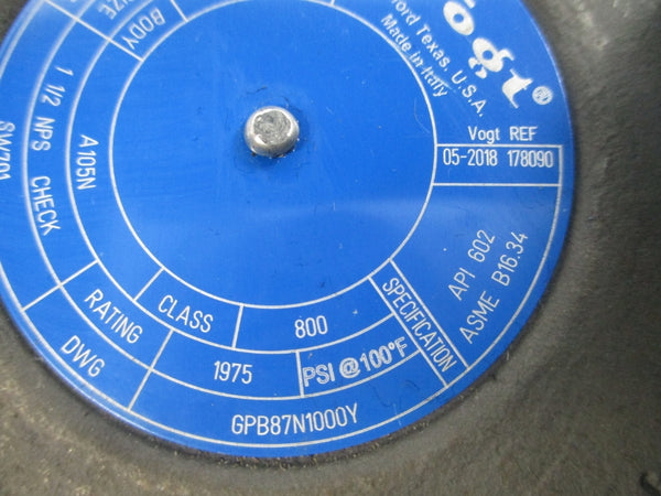 VOGT GPB87N1000Y 05-2018 178090 1975PSI 1-1/2" NSNP