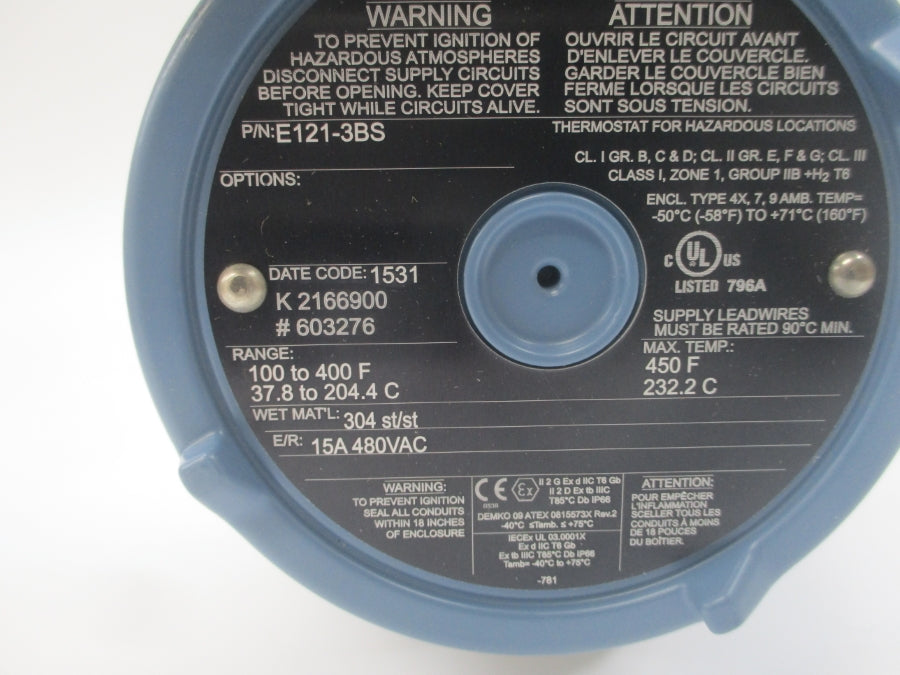 UNITED ELECTRIC CONTROLS E121-3BS 480VAC 15A NSMP