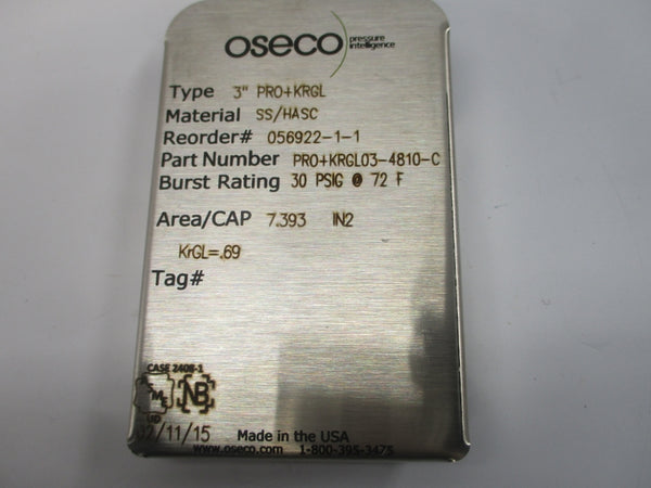 OSECO PRO+KRGL03-4810-C PRO+KRGL 30PSI 72'F 3" NSMP