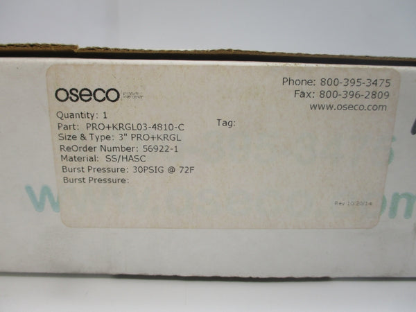 OSECO PRO+KRGL03-4810-C PRO+KRGL 30PSI 72'F 3" NSMP