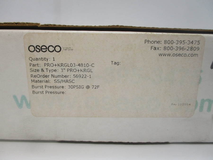 OSECO PRO+KRGL03-4810-C PRO+KRGL 30PSI 72'F 3" NSMP