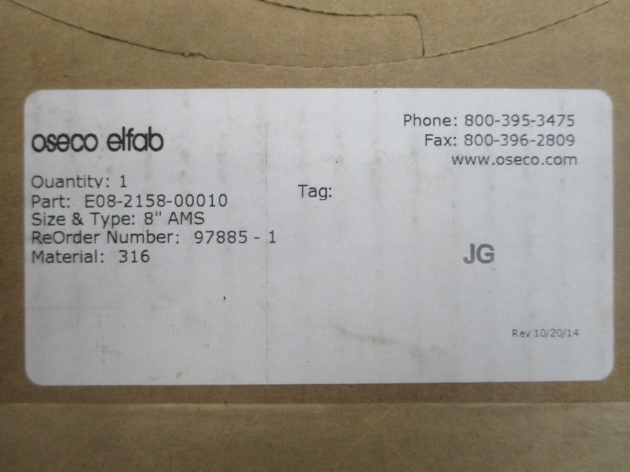 OSECO ELFAB E08-2158-00010 -50/+400'F 8" NSFS