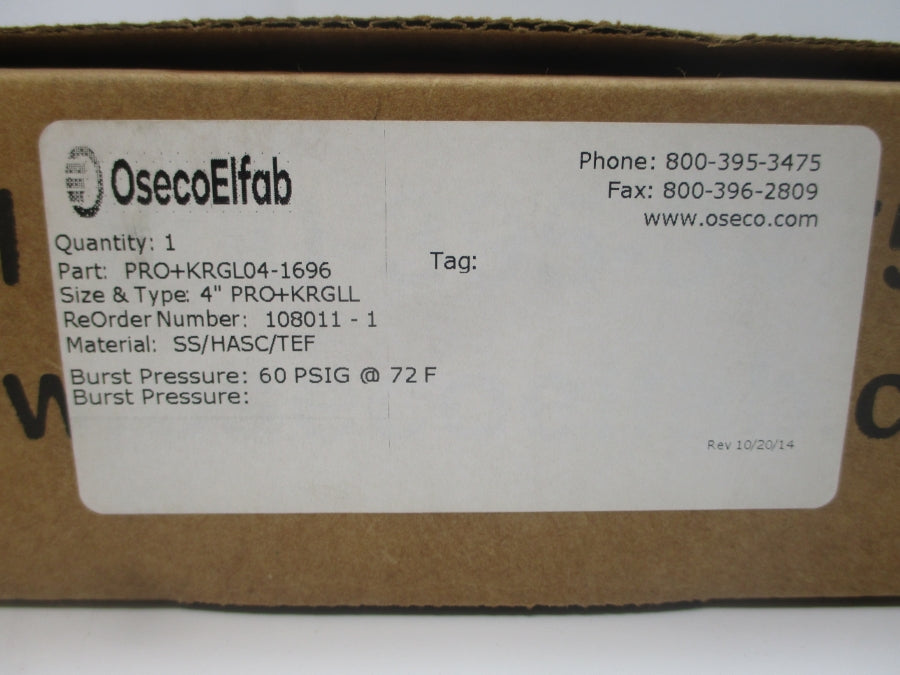 OSECO ELFAB PRO+KRGL04-1696 PRO+KRGLL 60PSI 72'F 4" NSMP