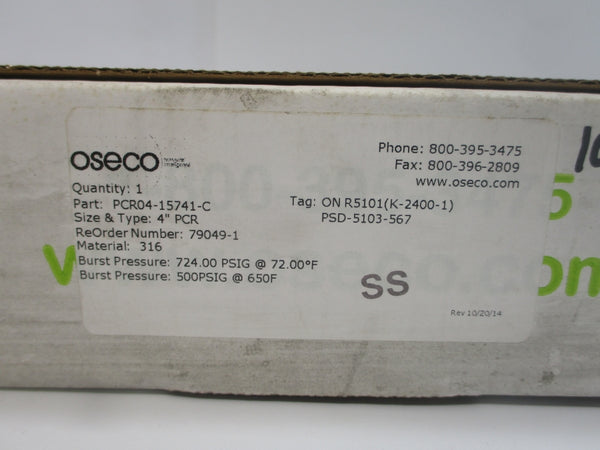 OSECO PCR04-15741-C PCR 724.00/500PSI 72.00/650'F 4" NSMP