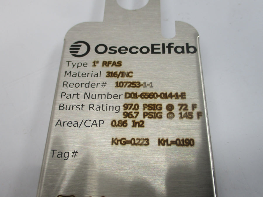OSECO ELFAB D01-6560-014-1-E RFAS 97.00/96.7PSI 72.00/145'F 1" NSMP