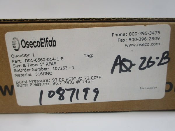 OSECO ELFAB D01-6560-014-1-E RFAS 97.00/96.7PSI 72.00/145'F 1" NSMP