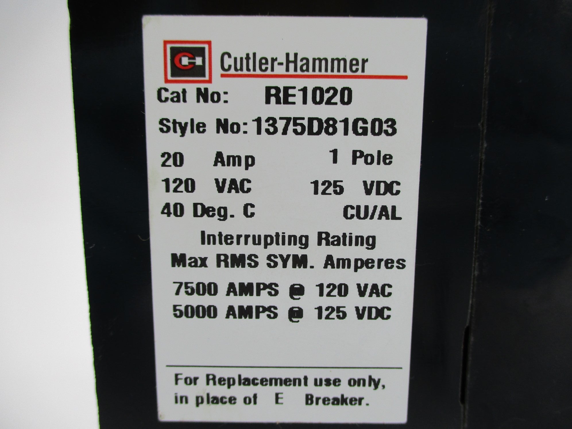 CUTLER HAMMER RE1020 20A 120VAC NSNP