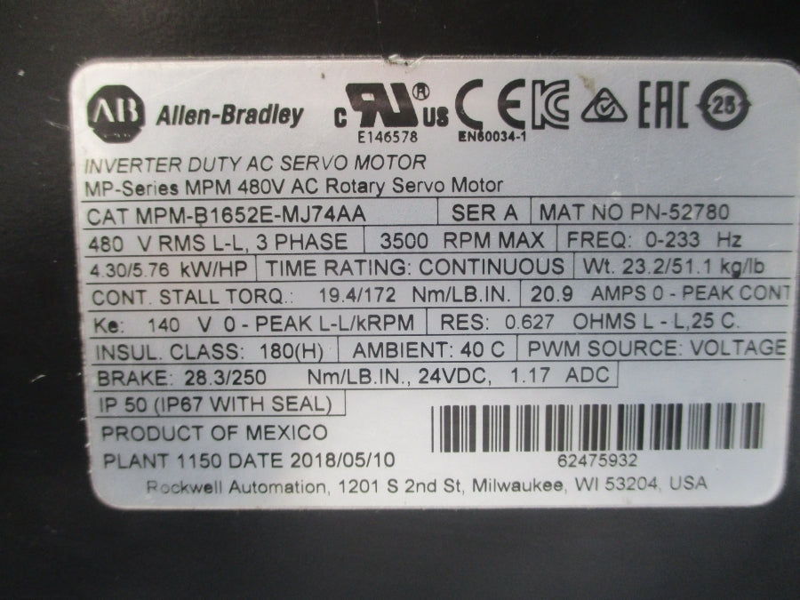 INDUSTRIAL SPARE PART MPM-B1652E-MJ74AA SER. A 480VAC 20.9A (AS PICTURED) NSNP