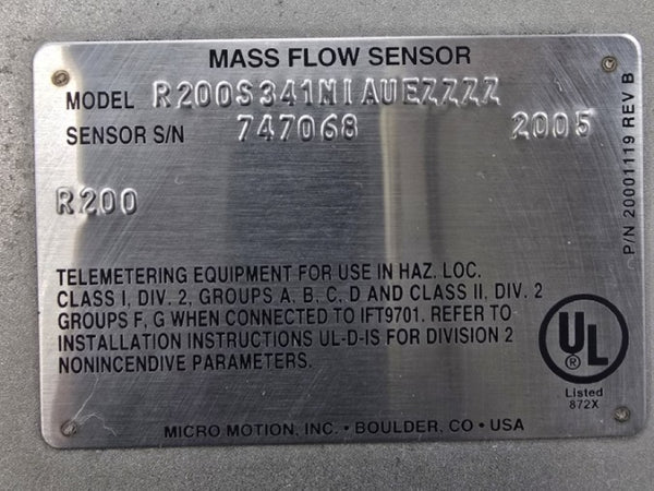 MICRO MOTION R200S341NIAUEZZZZ 275PSI REV. B NSNP