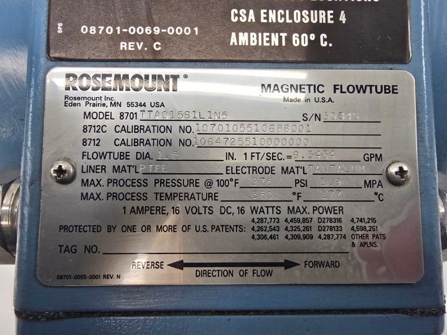 ROSEMOUNT 8701TTA015S1L1N5 16VDC 1A 275PSI UNMP