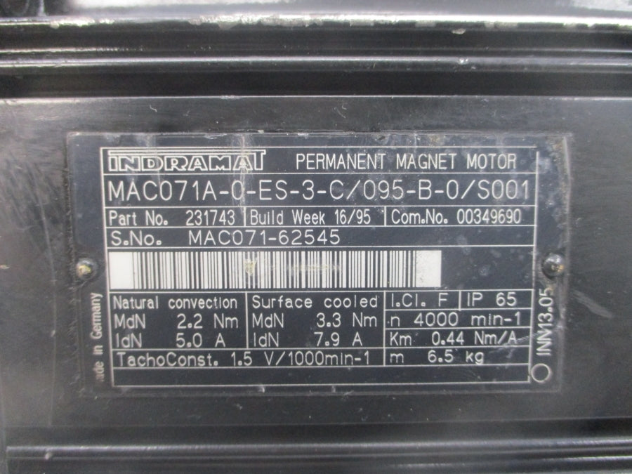 INDRAMAT MAC071A-0-ES-3-C/095-B-0/S001 231743 1.5V 5.0/7.9A NSNP
