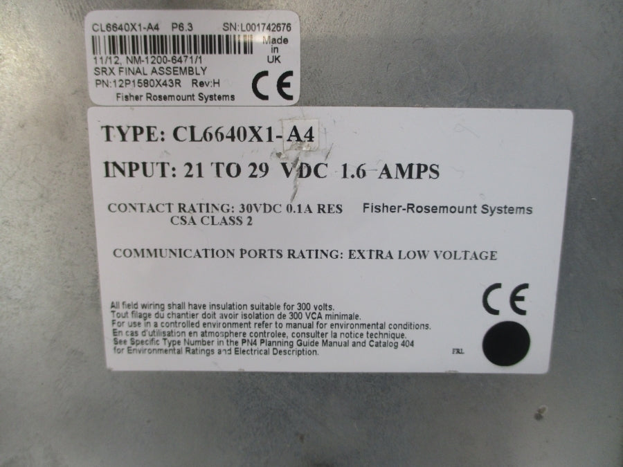 FISHER-ROSEMOUNT CL6640X1-A4 12P1580X43R F/W P6.3 21-29VDC 1.6A REV. H UNMP
