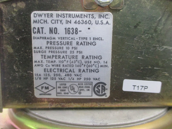 DWYER 1638 480VAC 15A 10/25PSI NSNP