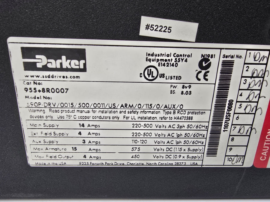 PARKER 955+8R0007 590P-DRV/0015/500/0011/US/ARM/0/115/0/AUX (AS PICTURED) UNMP