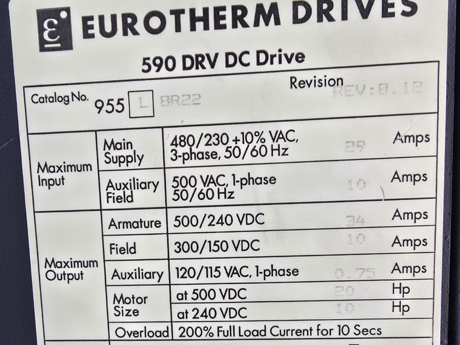 EUROTHERM 590S/0350/9/1/0/00 955LBR22 220-500VAC 32A UNMP