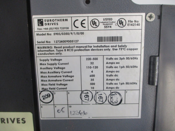 EUROTHERM 590S/0350/9/1/0/00 955LBR22 220-500VAC 32A UNMP