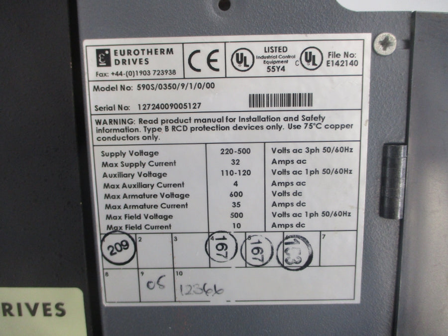 EUROTHERM 590S/0350/9/1/0/00 955LBR22 220-500VAC 32A UNMP
