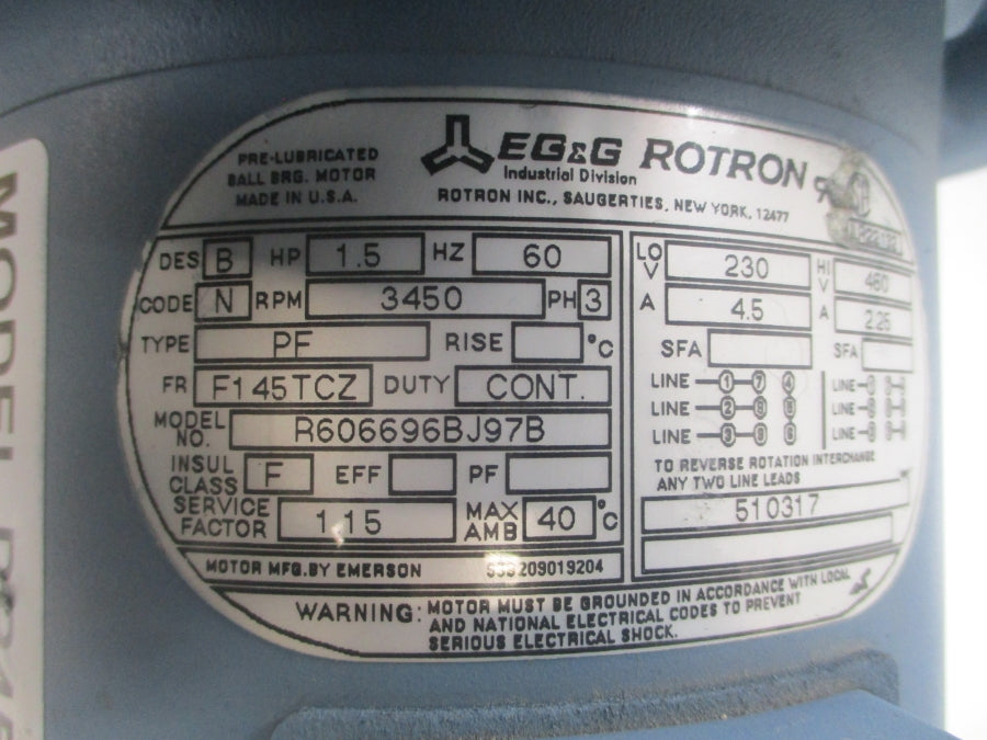EG&G ROTRON DR454R72 036855 220-240/380-415V 4.8/2.4A UNMP