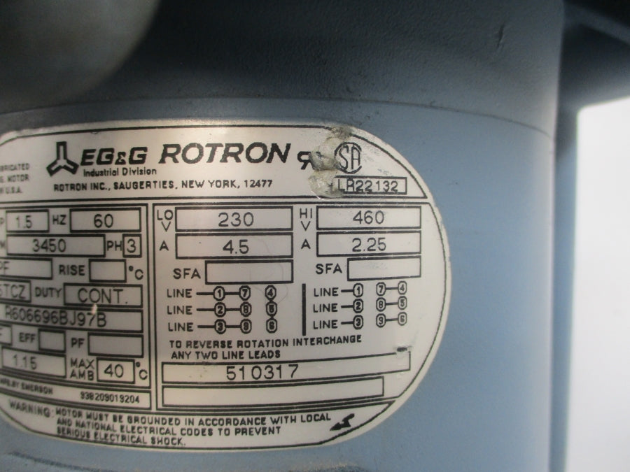 EG&G ROTRON DR454R72 036855 220-240/380-415V 4.8/2.4A UNMP