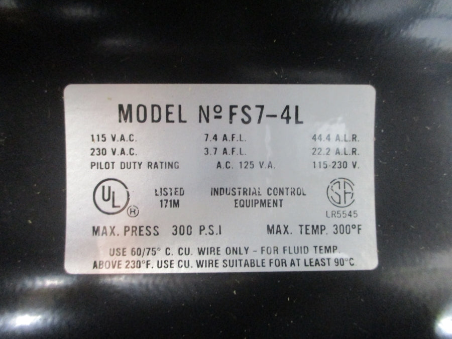 MCDONNELL & MILLER FS7-4L 119900 115/230VAC 7.4/3.7A 300PSI 1-1/4" NSMP
