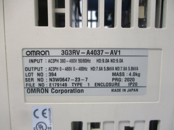 OMRON 3G3RV-A4037-AV1 380-480VAC 9.0A NSNP