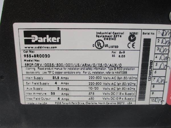 PARKER 955+8R0020 F/W 8V9 220-500VAC 31.5A NSNP