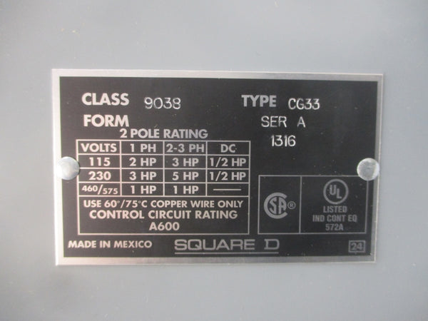 SQUARE D 9038CG33 SER. A 460/575V 572A NSMP