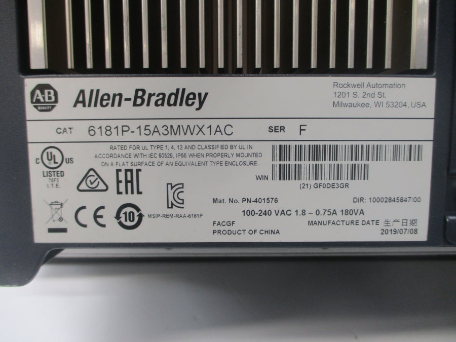INDUSTRIAL SPARE PART 6181P-15A3MWX1AC SER. F 100-240VAC 1.8-0.75A NSNP