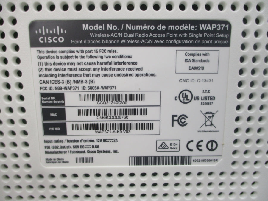 CISCO WAP371-A-K9 12VDC 2A NSMP