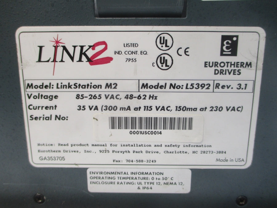 EUROTHERM DRIVES L5392 LINK STATION M2 85-265VAC REV. 3.1 NSNP